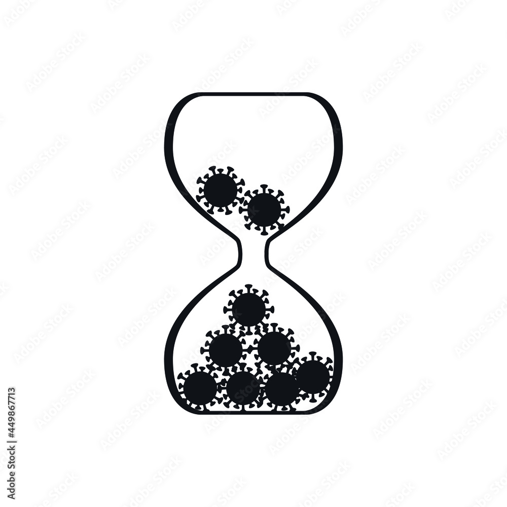 Covid19 viruses flows down inside a sand watch, sandglass, hourglass. Covid19 viruses flows down inside a sand watch, sandglass, hourglass.