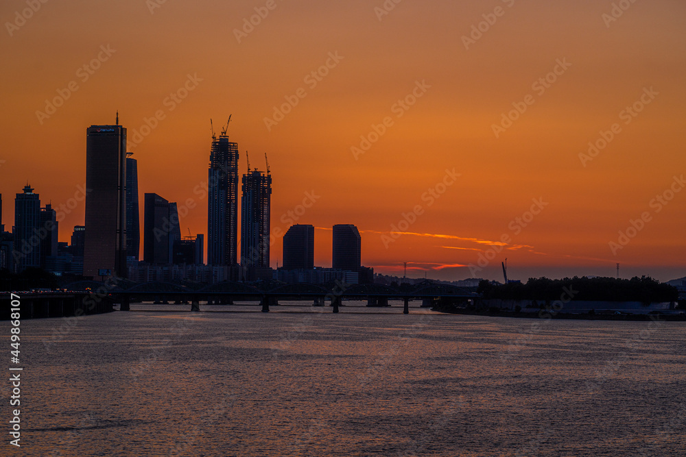the sunset of the Han River in Seoul