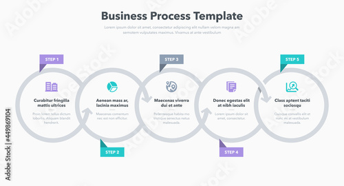Modern business process template with five steps. Easy to use for your website or presentation.