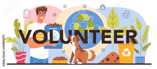 Volunteer typographic header. Social worker support old and disabled