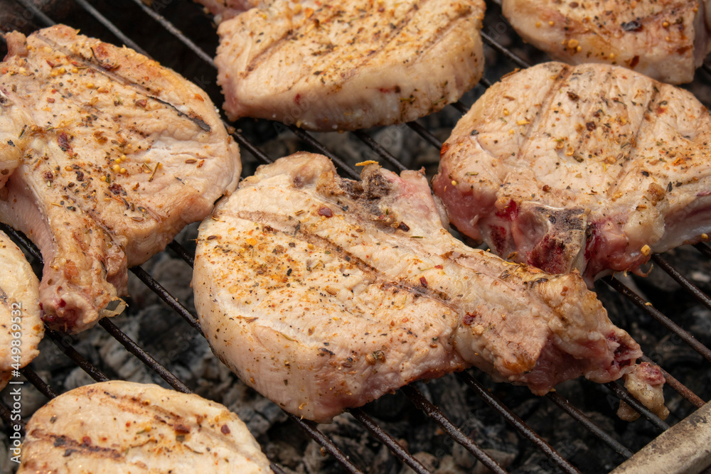Roast pork entrecote on the grill. Roast pork entrecote on the grill.