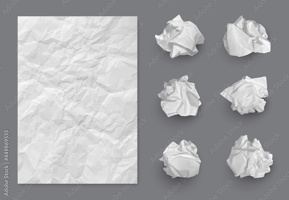 Paper texture. Crumpled balls and realistic writing piece of damaged paper decent vector template