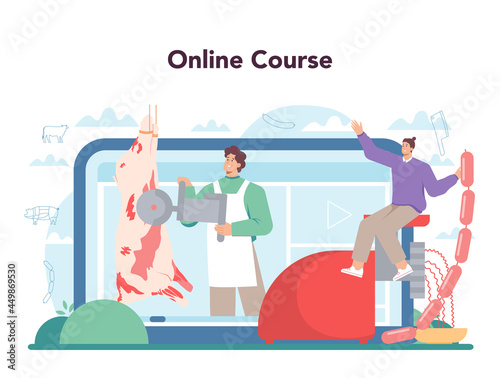 Butcher or meatman online service or platform. Fresh meat