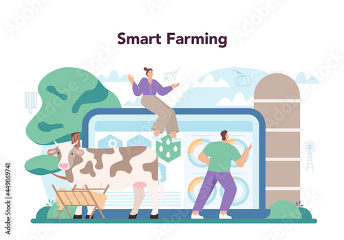 Farmer online service or platform. Farm worker growing plants