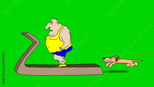 Fat man on treatmill and dog
2D hand drawn animation.4K.Includes green screen/alpha matte.Seamless loop. photo