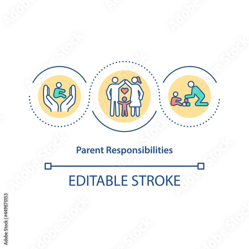 Parent responsibilities concept icon. Children safety, supervision and control. Parenting rights and duties abstract idea thin line illustration. Vector isolated outline color drawing. Editable stroke