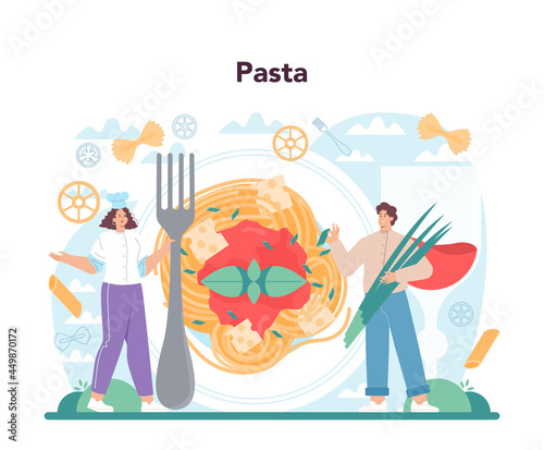Spaghetti or pasta concept. Italian food on the plate. Delicious dinner