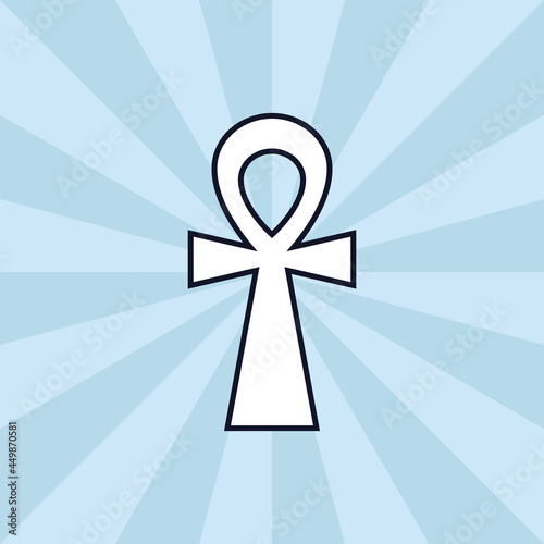 Egyptian cross, linear icon on a blue background.