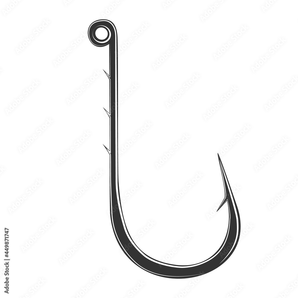 Black fishing hook icon flat isolated on white background. Vector Illustration.