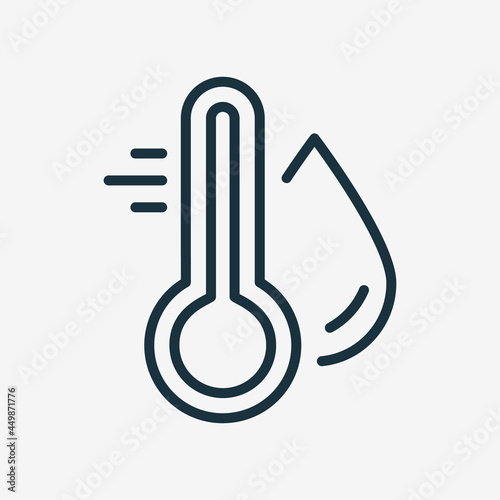 Water Temperature Indicator Line Icon. Mercury thermometer and Water Drop Linear Pictogram. Temperature and Humidity Level Outline Icon. Editable Stroke. Isolated Vector Illustration