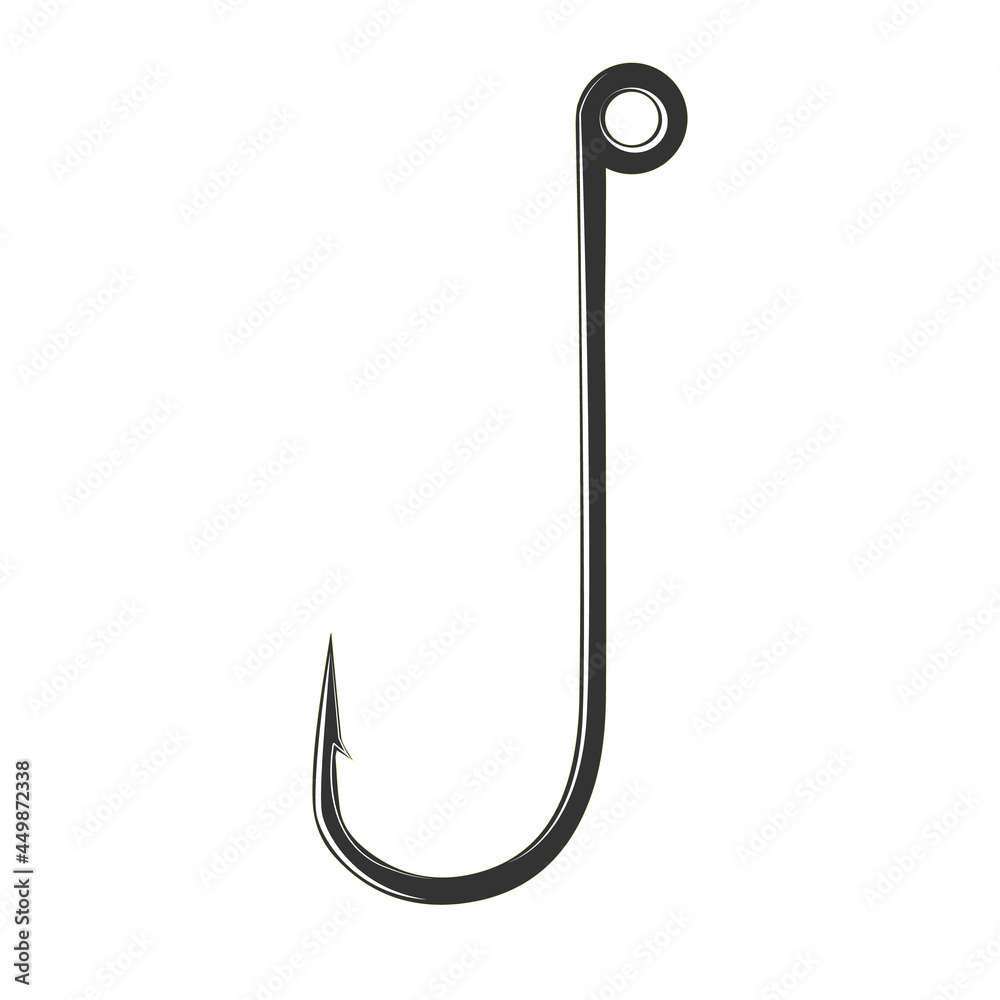 Black fishing hook icon flat isolated on white background. Vector Illustration. Black fishing hook icon flat isolated on white background. Vector Illustration.