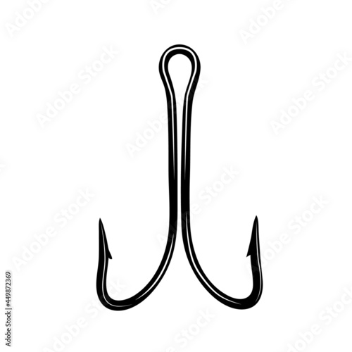 Black fishing hook icon flat isolated on white background. Vector Illustration.