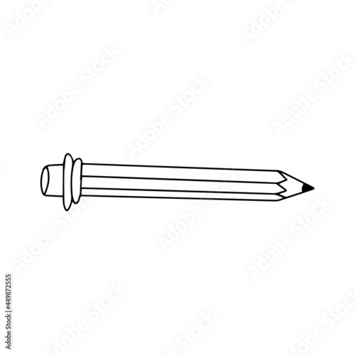 Doodle vector hand drawn design element wooden pencil with rubber. Office supplies, back to school stationary, art and painting tool. EPS 10, isolated clip art typography and digital use.