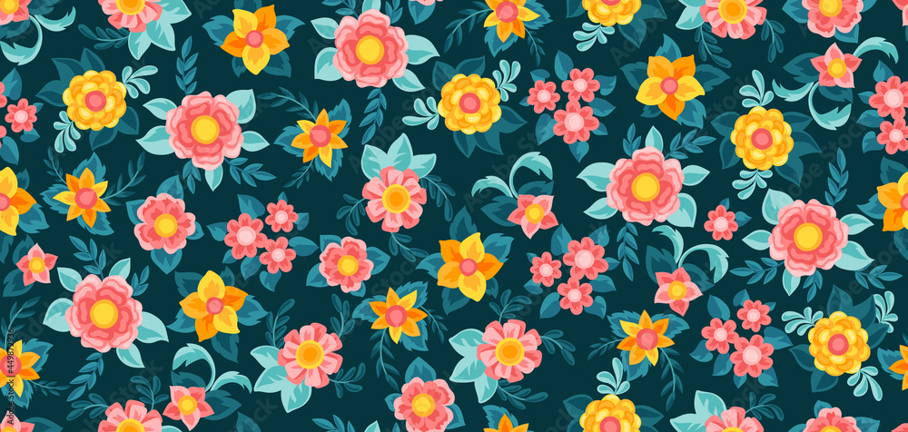 Seamless pattern with pretty flowers. Beautiful decorative natural buds and leaves. Seamless pattern with pretty flowers. Beautiful decorative natural buds and leaves.