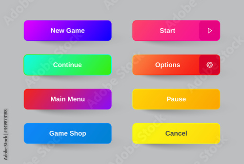 Set of Modern Gradient App, Website page or Game Buttons. Trendy gradient colors. Flat design.