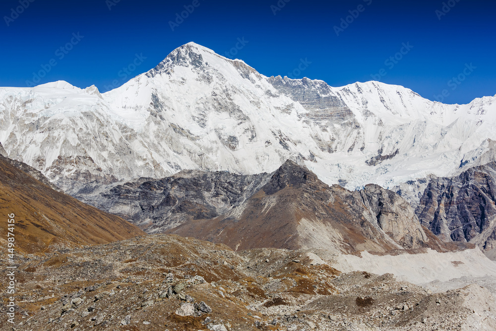 Beautiful panorama of Himalayas mountains with Cho Oyu on the way to fifth Gokyo lake Beautiful panorama of Himalayas mountains with Cho Oyu on the way to fifth Gokyo lake