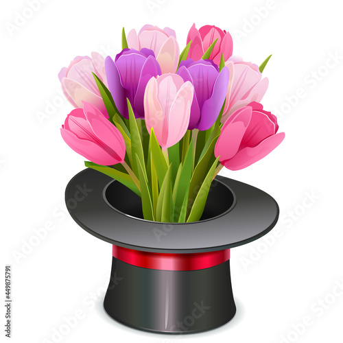 Vector Magic Hat with Flowers