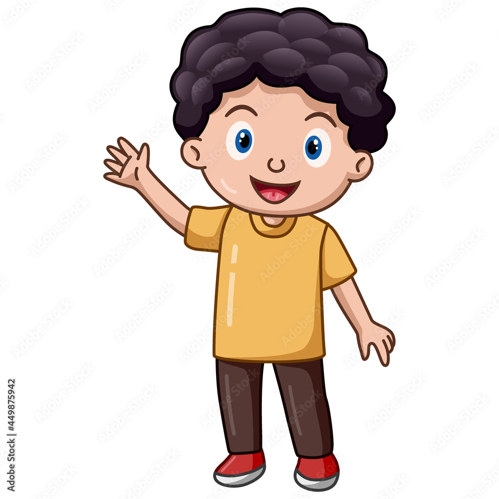 Cute little boy cartoon waving hand
