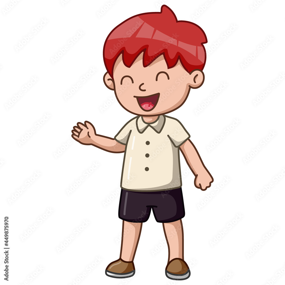 Cute little boy cartoon waving hand