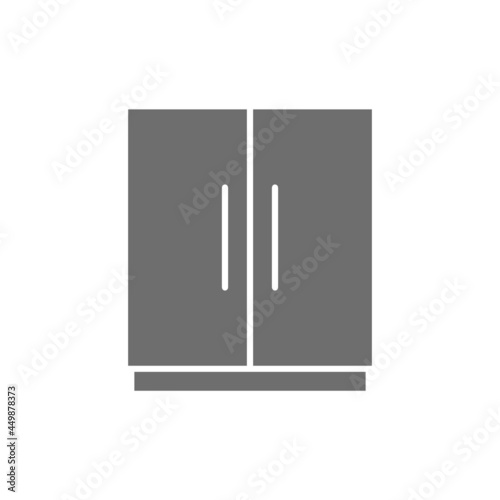 Vector double refrigerator, 2 doors fridge grey icon.