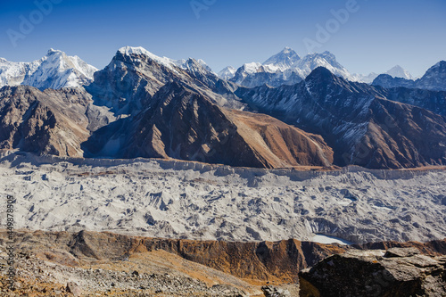 Ngozumba glacier in Himalayas. Gokyo region, Nepal, Himalayas photo