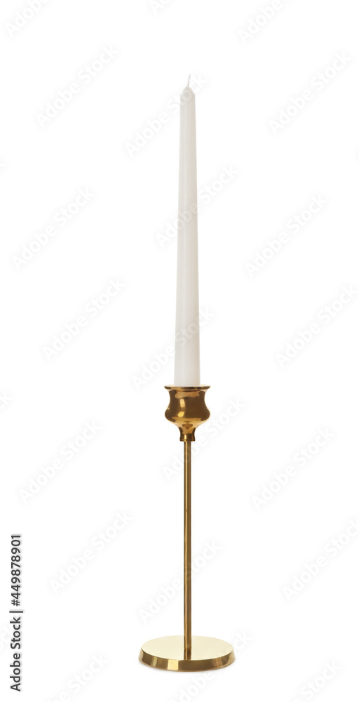 Elegant candlestick with candle isolated on white Elegant candlestick with candle isolated on white