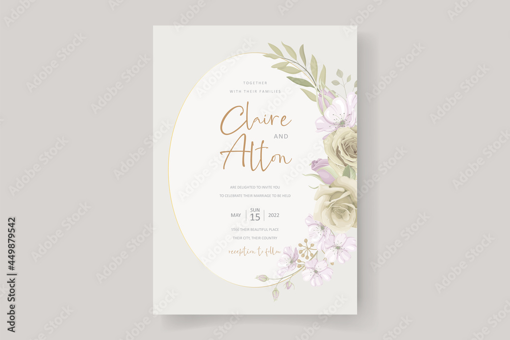 Soft floral and leaves wedding invitation card design