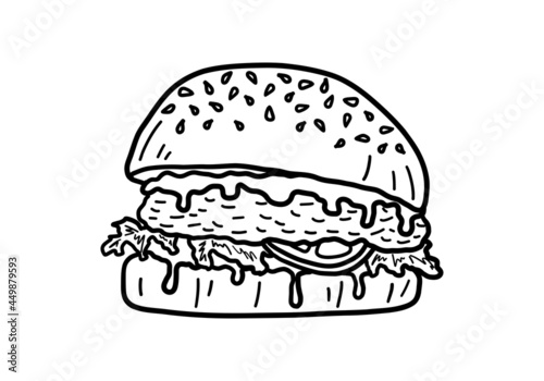 Burger icon. Hamburger or sandwich outline sketch. Fast food concept. Vector illustration.