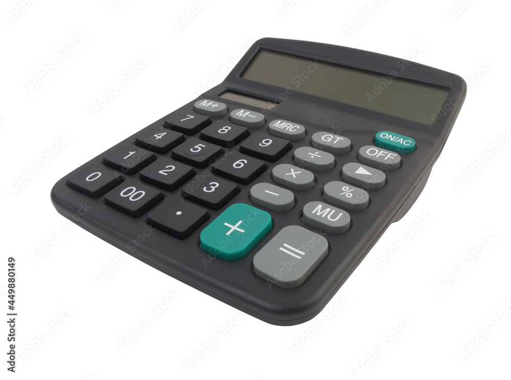 Wide angle image of calculator isolated on white background Wide angle image of calculator isolated on white background