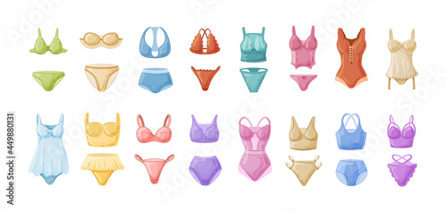 Set of women lingerie and nightwear. Seductive female apparel for sleeping and underwear