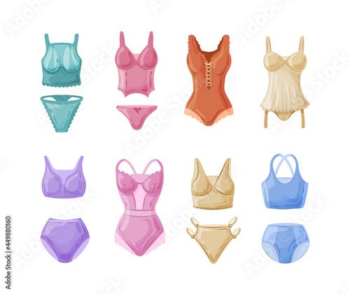 Set of women lingerie and nightwear. Seductive female apparel for sleeping and underwear