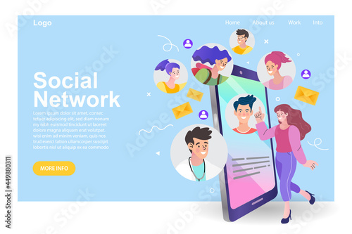 Social media on mobile concept. Flat style minimal vector illustration.