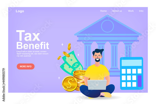 Tax benefit. Banker or banking online application banner set. Idea of finance income, money saving and wealth. Depositing, loan and bank cash operation service. Vector of a businessman.