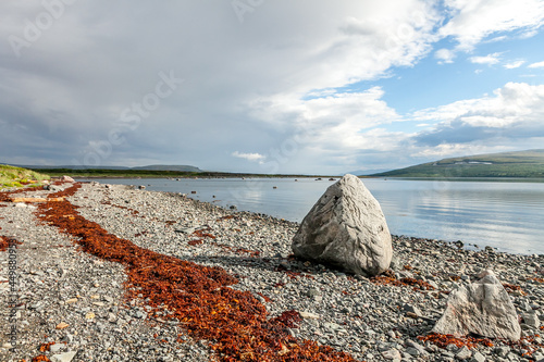 Beautiful landscape of the coast of the Barents Sea on the Kola Peninsula, Russia. Soft focus.