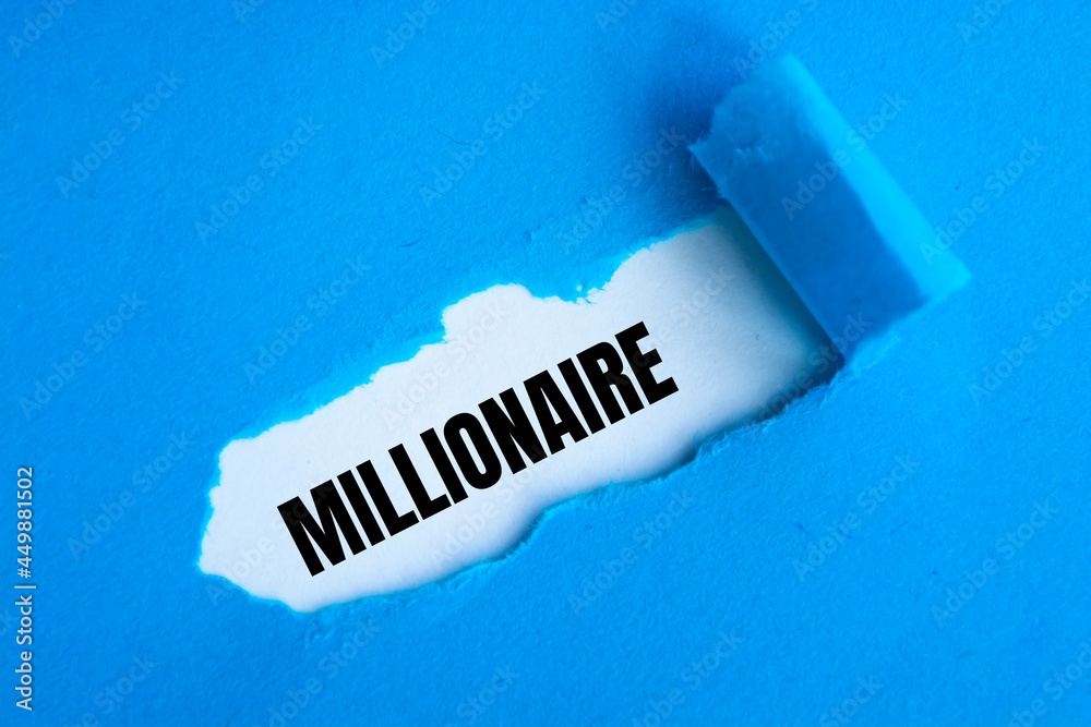 Millionaire with blue paper tears on white texture Millionaire with blue paper tears on white texture