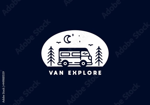 Van explore line art illustration