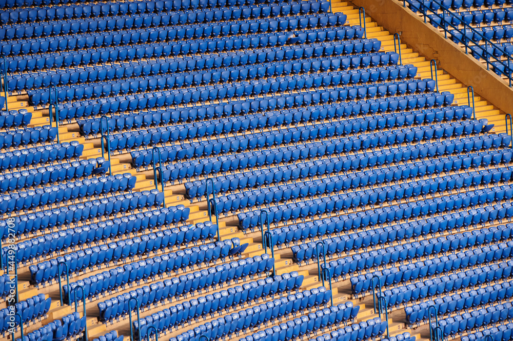 Blue empty seats at the stadium.