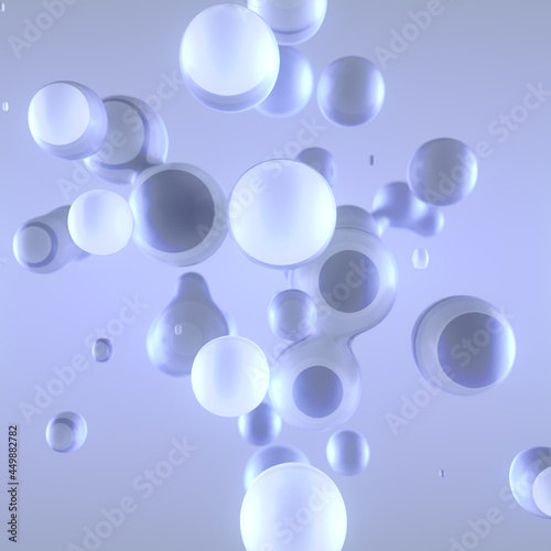 Abstract white background with flying drops of liquid. Minimal modern style digital illustration. 3d rendering