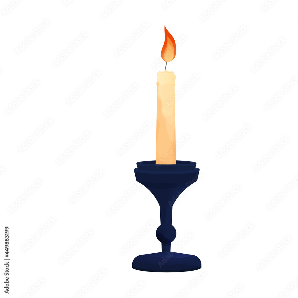 Candle with fire in cartoon style isolated on white background. Mystic, magic decoration. Candle with fire in cartoon style isolated on white background. Mystic, magic decoration.