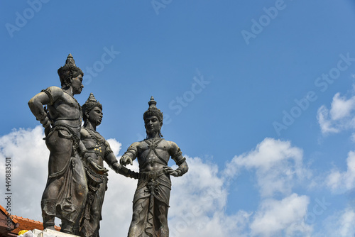 Three Kings Monument is a sculpture symbol of Chiang Mai, Thailand. © nuwatphoto
