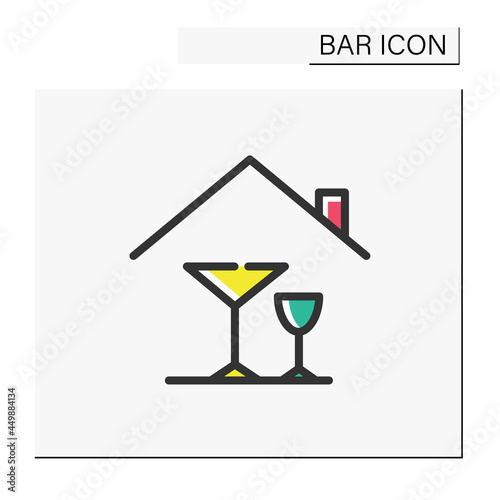 Home alcohol bar color icon. Mini bar. Home party, celebration. Home interior, furniture. Cocktail party and drinking establishment concept. Isolated vector illustration