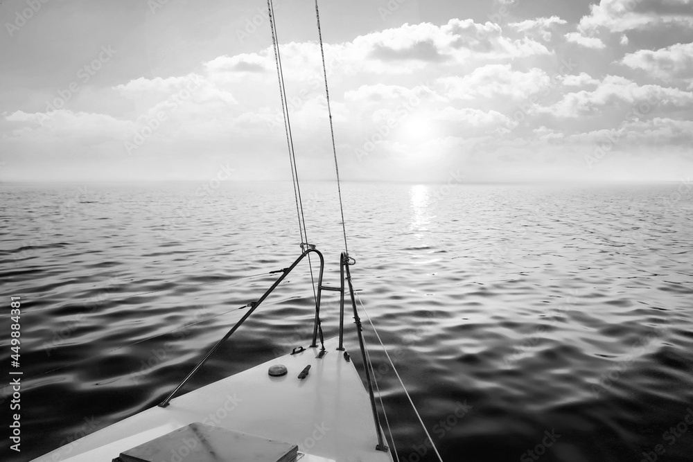 Beautiful view of sea from yacht. Black and white tone