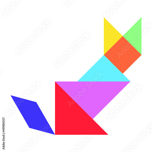 Color tangram puzzle in cat shape on white background