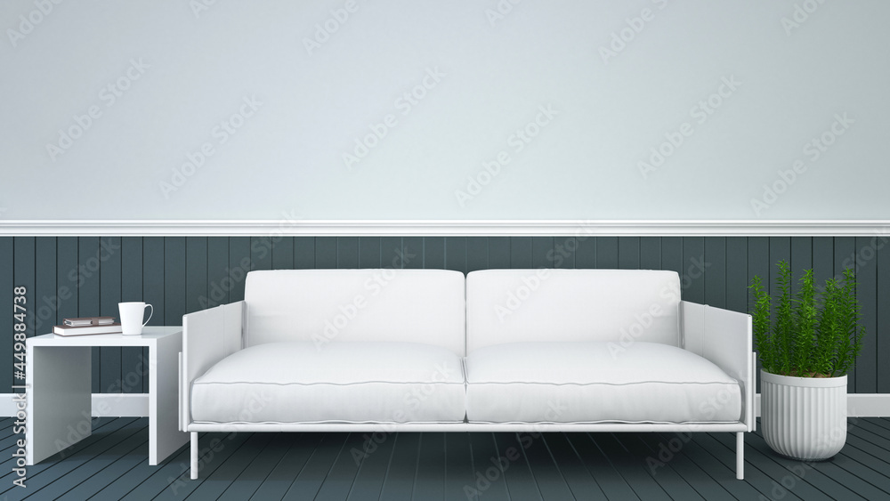 Living area for office design or coffee shop design. Waiting area design for spa bussiness or lobby hotel on dark tone. 3D Illustration Living area for office design or coffee shop design. Waiting area design for spa bussiness or lobby hotel on dark tone. 3D Illustration