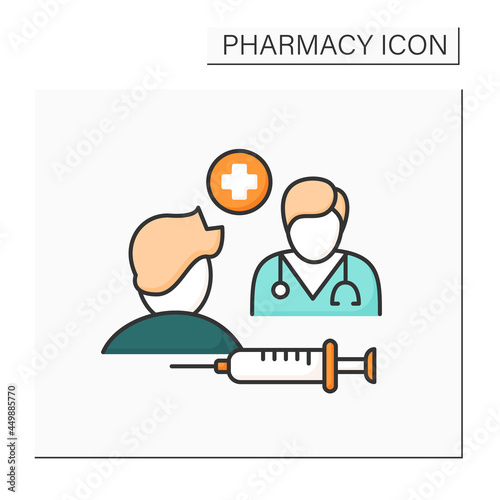 Specialty drugs color icon. Specialty pharmaceuticals. Doctor appointment. Injections and treatment. Pharmacy concept. Isolated vector illustration