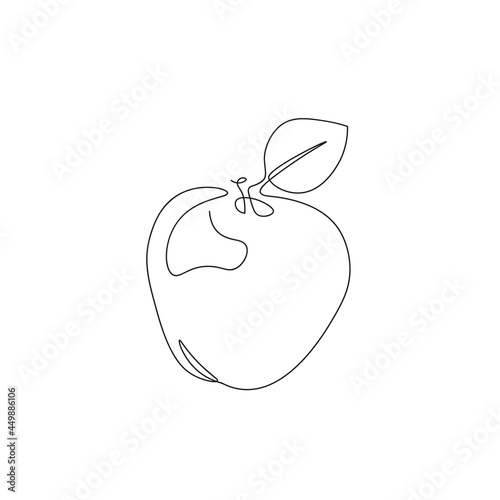 One line apple art. Single line illustration of an apple