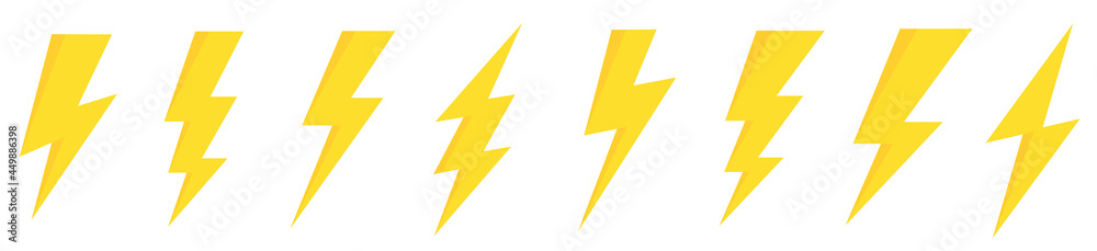 Set lightning bolt. Thunderbolt flat style - stock vector.