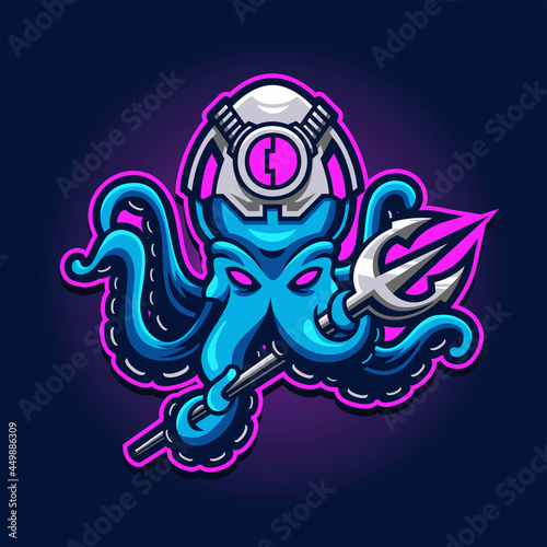 Octopus with Trident Esport Gaming Logo
