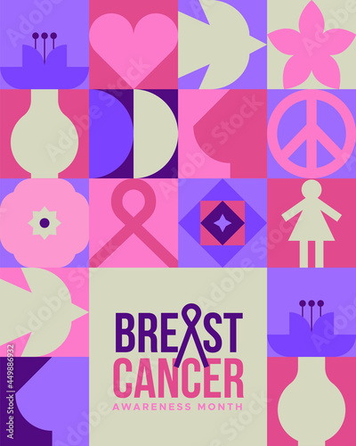Breast Cancer month pink woman icon card