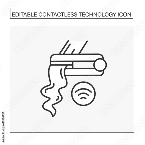 Modern technology line icon. Touchless electronic device. Wireless controlling hair straightening iron. Contactless technology concept. Isolated vector illustration. Editable stroke